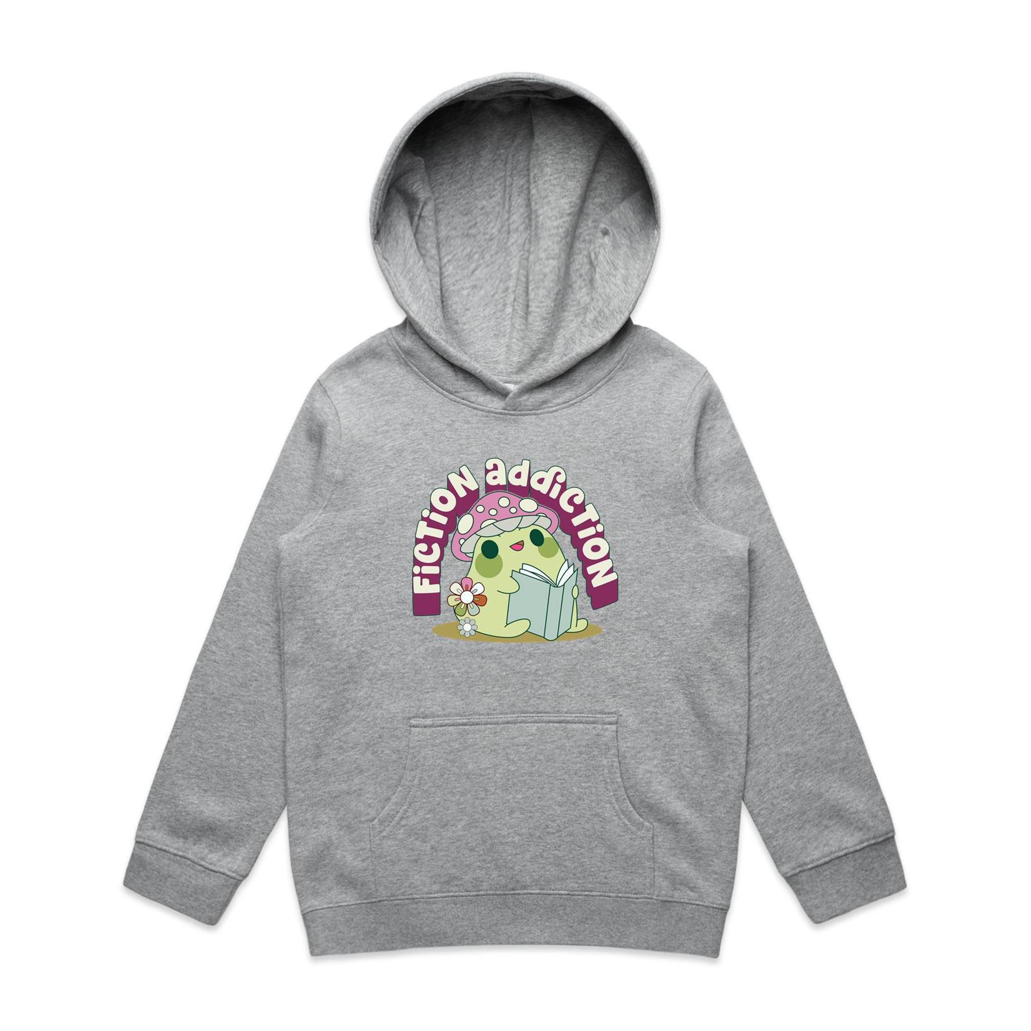 Fiction Addiction - Kids Hoodie Grey Marle Kids Hoodie Printed In Australia Reading