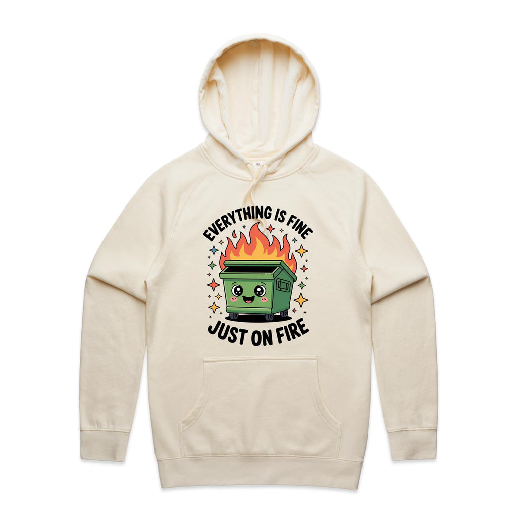 Skip Bin, Dumpster Fire Men's AS Colour Hoodie Ecru Mens Hoodie Printed In Australia