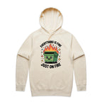 Skip Bin, Dumpster Fire Men's AS Colour Hoodie Ecru Mens Hoodie Printed In Australia