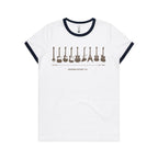 Guitar Timeline - Women's Ringer Tee White Navy Womens Ringer T-shirt Music Printed In Australia