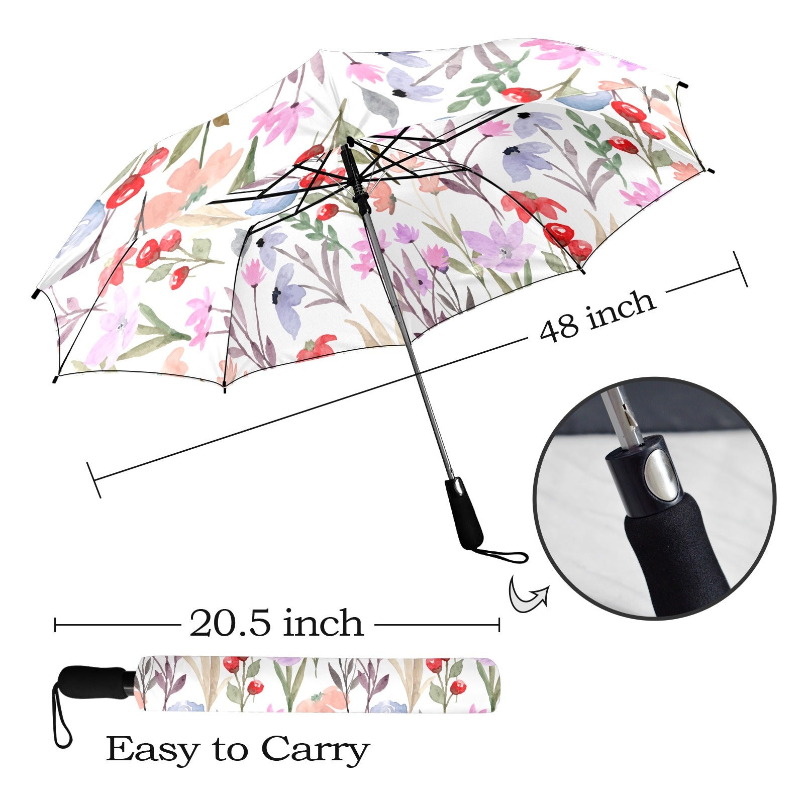 Floral Watercolour - Semi-Automatic Foldable Umbrella (Model U12) Semi-Automatic Foldable Umbrella (U12)