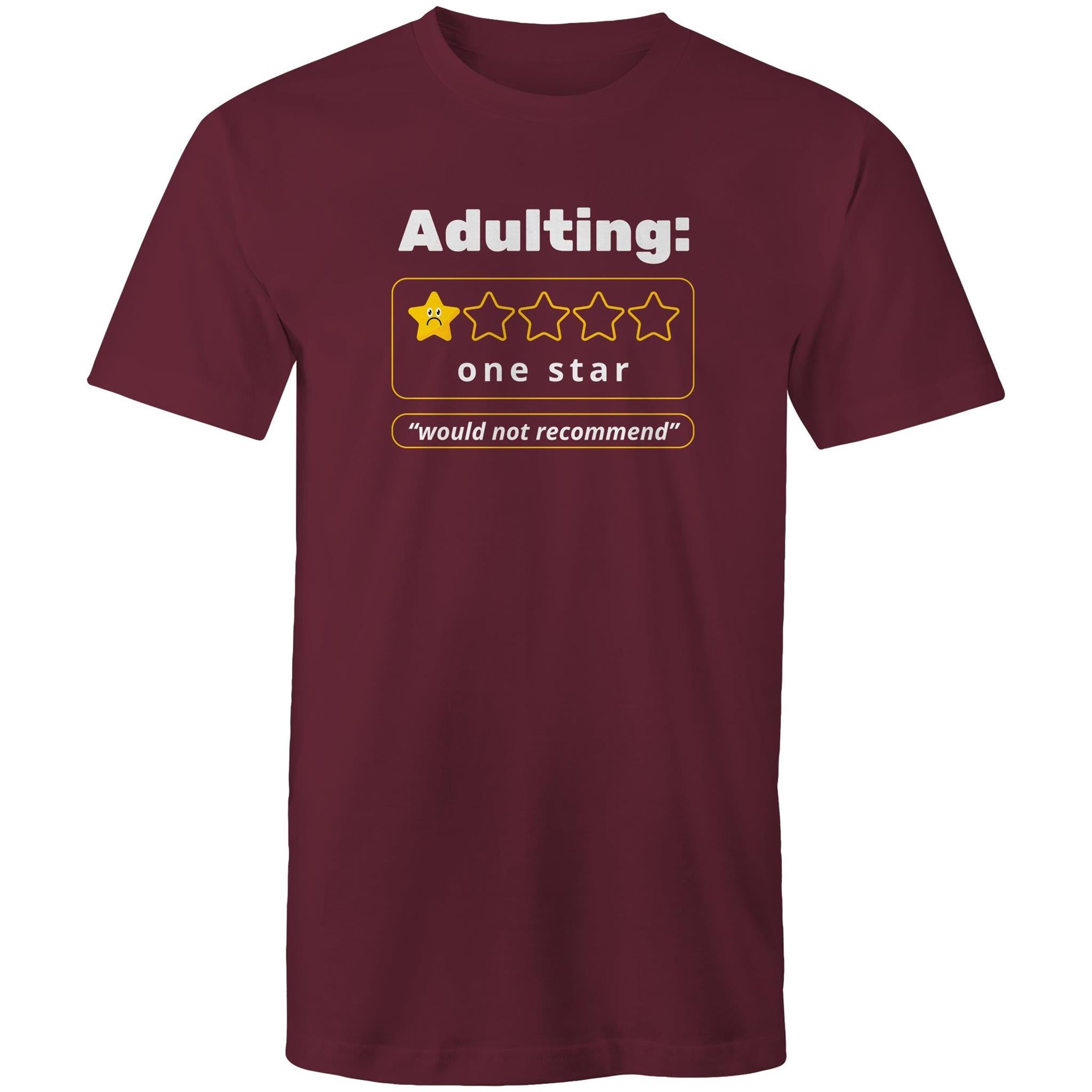 Adulting, One Star - Mens T-Shirt Burgundy Mens T-shirt Printed In Australia