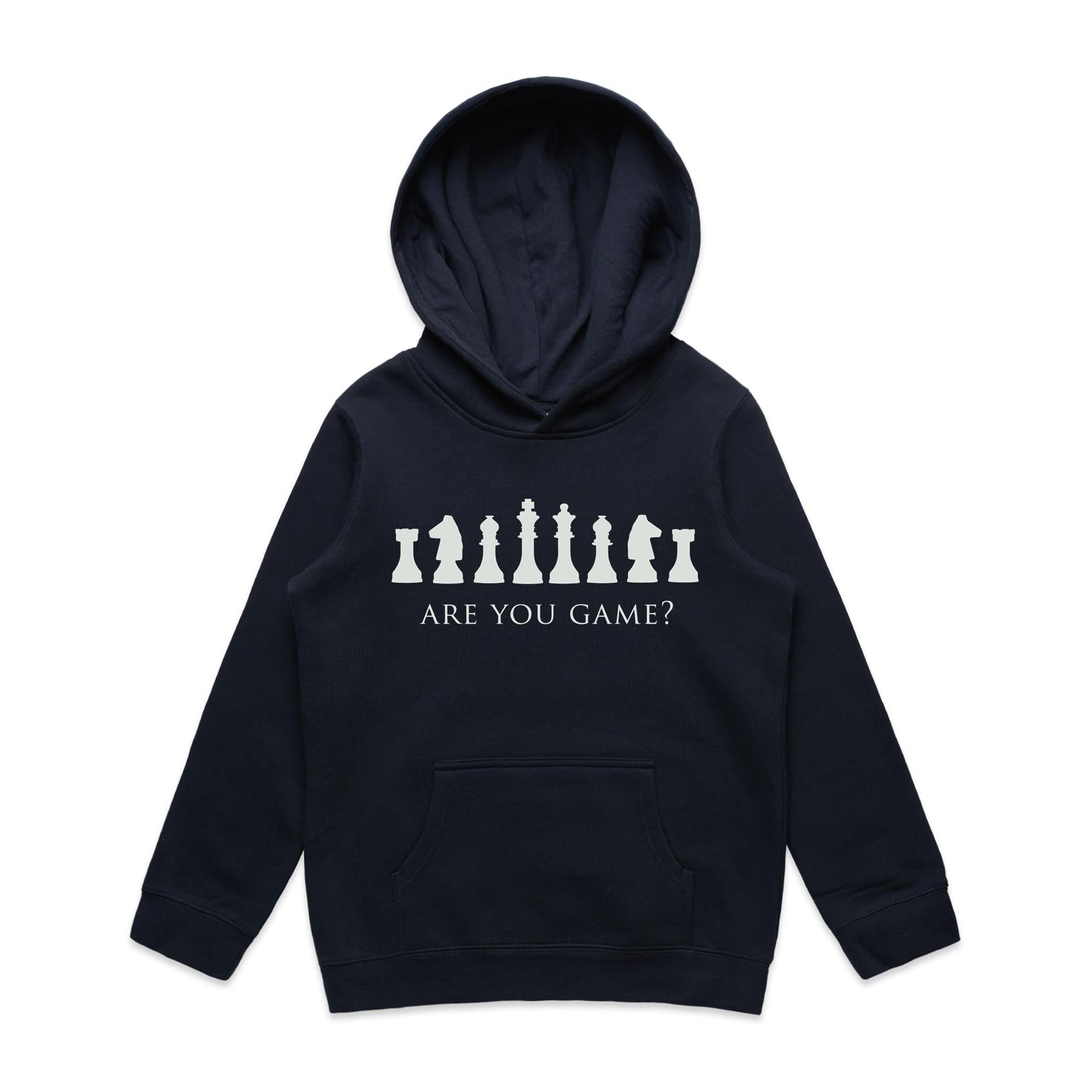 Are You Game, Chess - Kids Hoodie Navy Kids Hoodie Printed In Australia