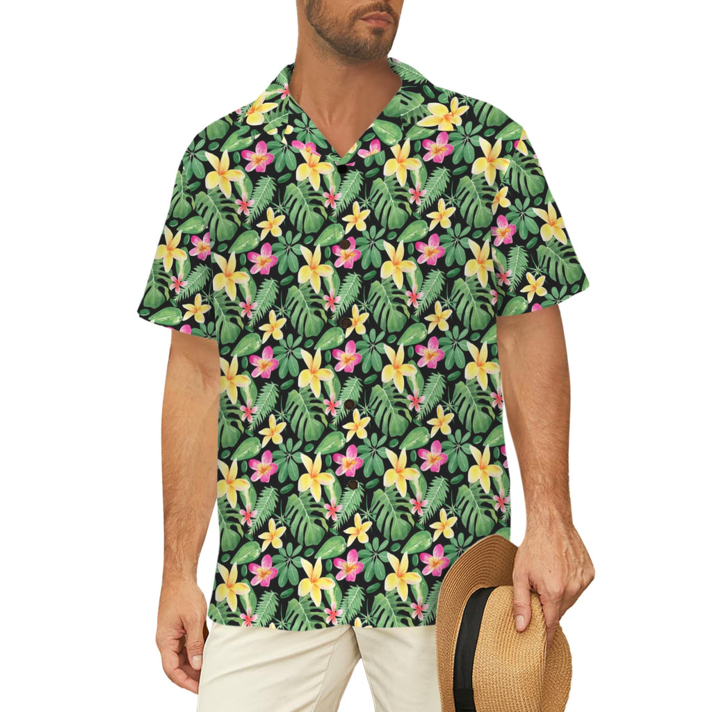 Frangipani Men's Short Sleeve Hawaiian Shirt Men's Hawaiian Shirt (New) Plants Printed Offshore