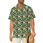Frangipani Men's Short Sleeve Hawaiian Shirt Men's Hawaiian Shirt (New) Plants Printed Offshore