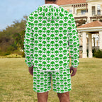 Aliens On White Men's Lightweight Sun Hoodie & Shorts Set Men's Lightweight Sun Hoodie & Shorts Printed Offshore Sci Fi