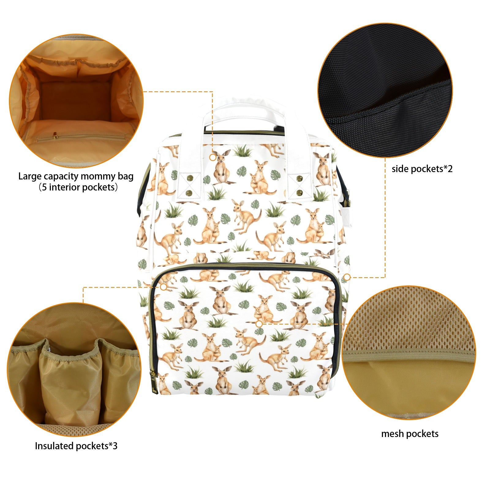 Kangaroos Multi-Function Backpack, Nappy / Diaper Bag Multi-function Backpack, Nappy / Diaper Bag animal Australia Printed Offshore