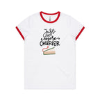Just One More Chapter, Books - Women's Ringer Tee White Red Womens Ringer T-shirt Printed In Australia Reading
