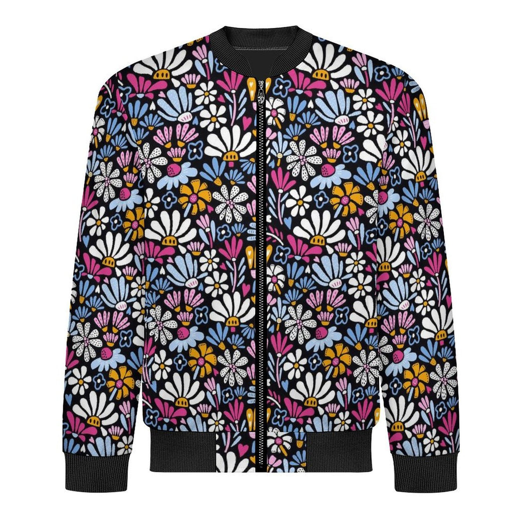 Graphic Floral Men's Casual Zip‑Up Bomber Jacket