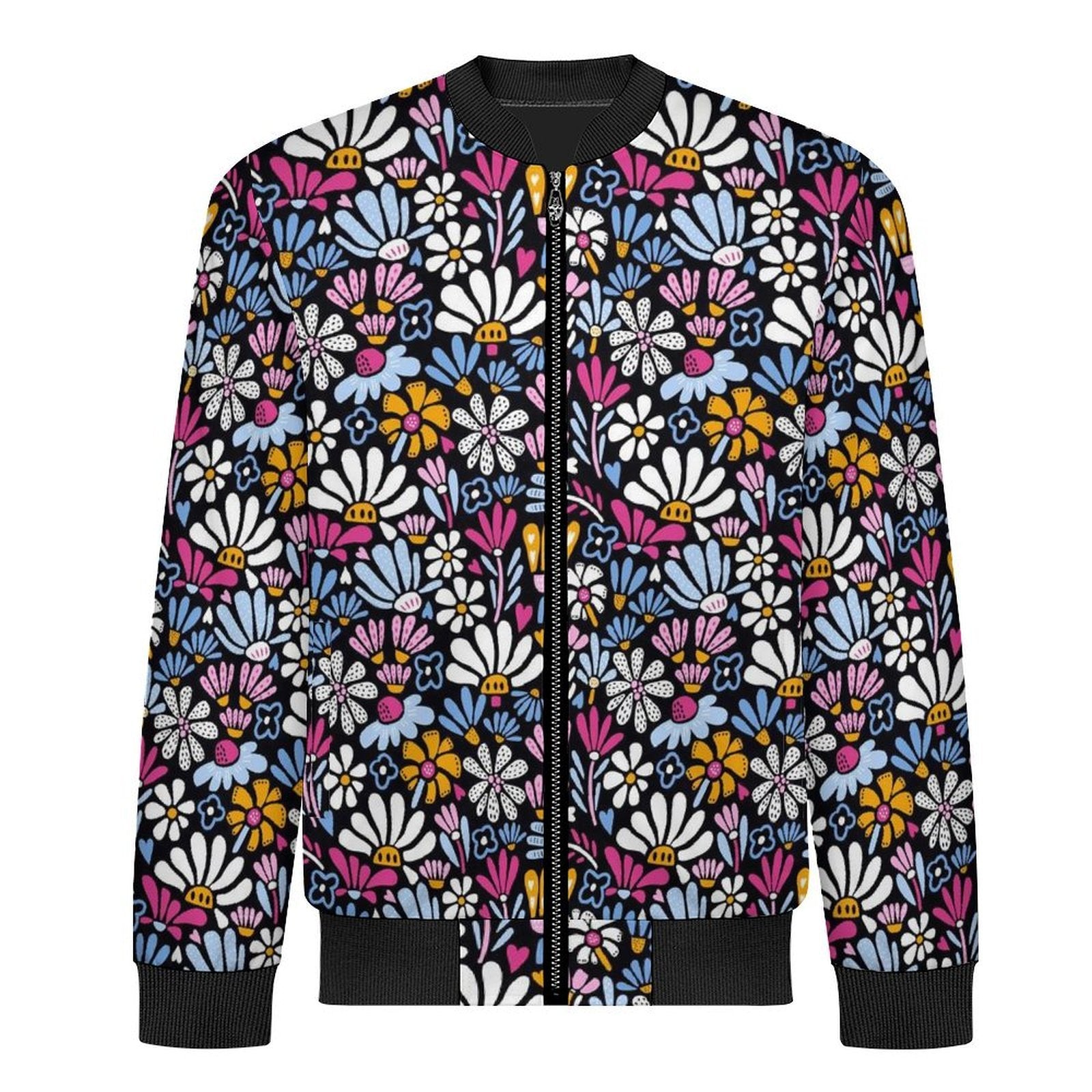 Graphic Floral Men's Casual Zip‑Up Bomber Jacket
