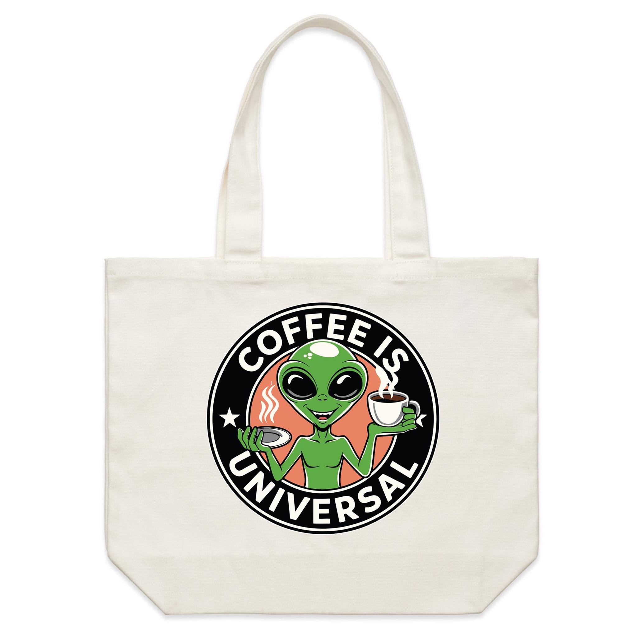 Coffee Is Universal - Shoulder Canvas Tote Bag Default Title Large Tote Bag Printed In Australia