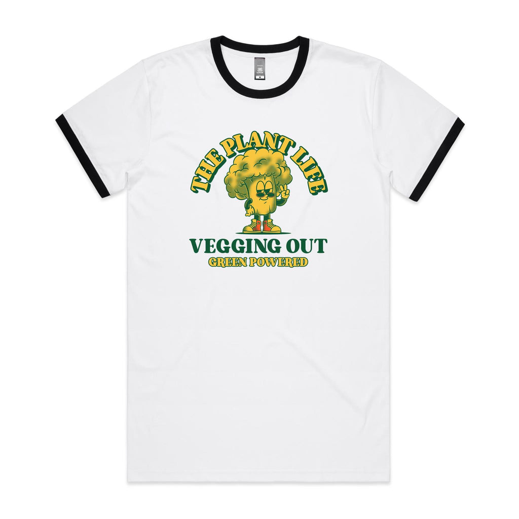 The Plant Life, Vegetarian - Staple Ringer Tee White Black Ringer T-Shirt Food Plants Printed In Australia