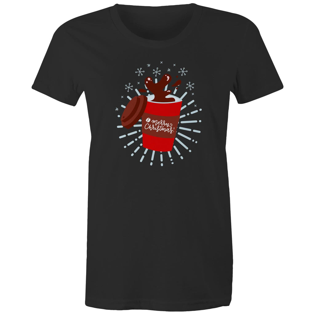 Christmas Coffee - Womens T-shirt Black Womens Christmas T-shirt Christmas Printed In Australia