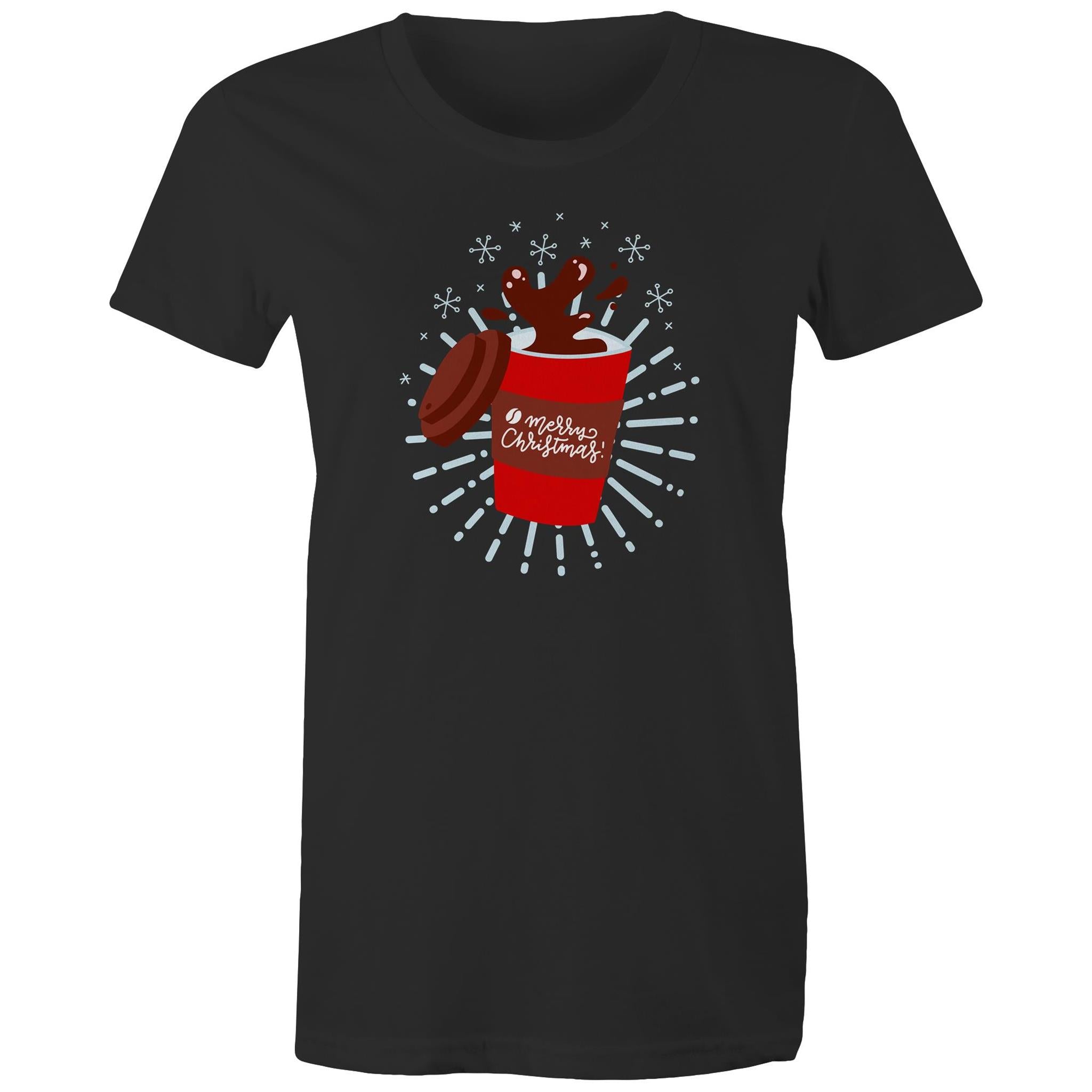 Christmas Coffee - Womens T-shirt Black Womens Christmas T-shirt Christmas Printed In Australia