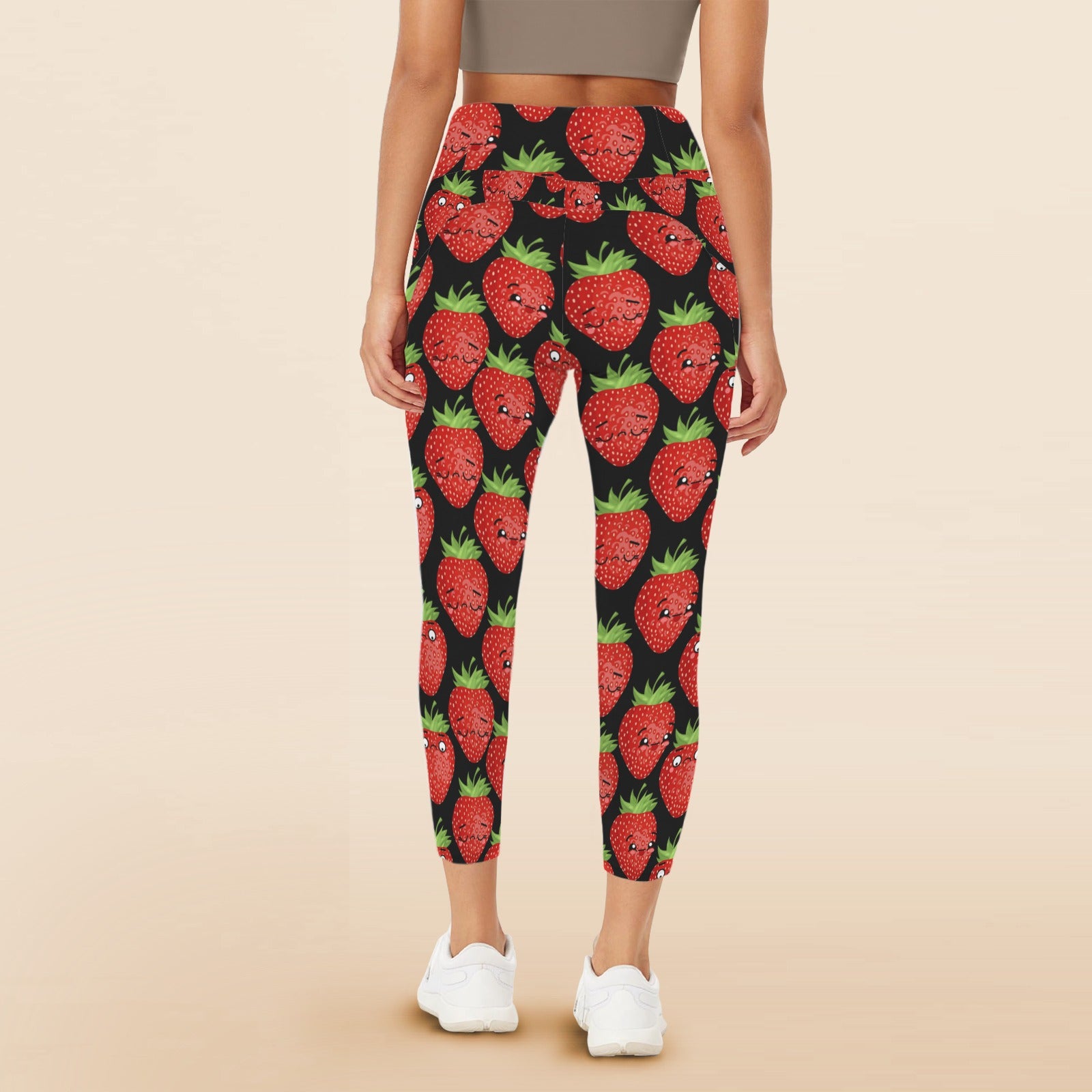 Strawberry Characters - Women's High Waist Pockets Yoga Leggings