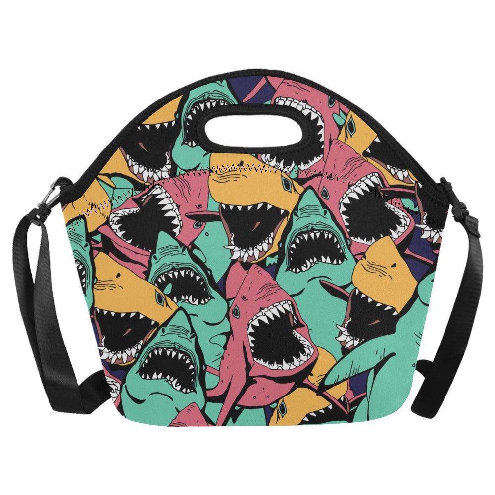 Scary Sharks - Neoprene Lunch Bag Neoprene Lunch Bag Printed Offshore