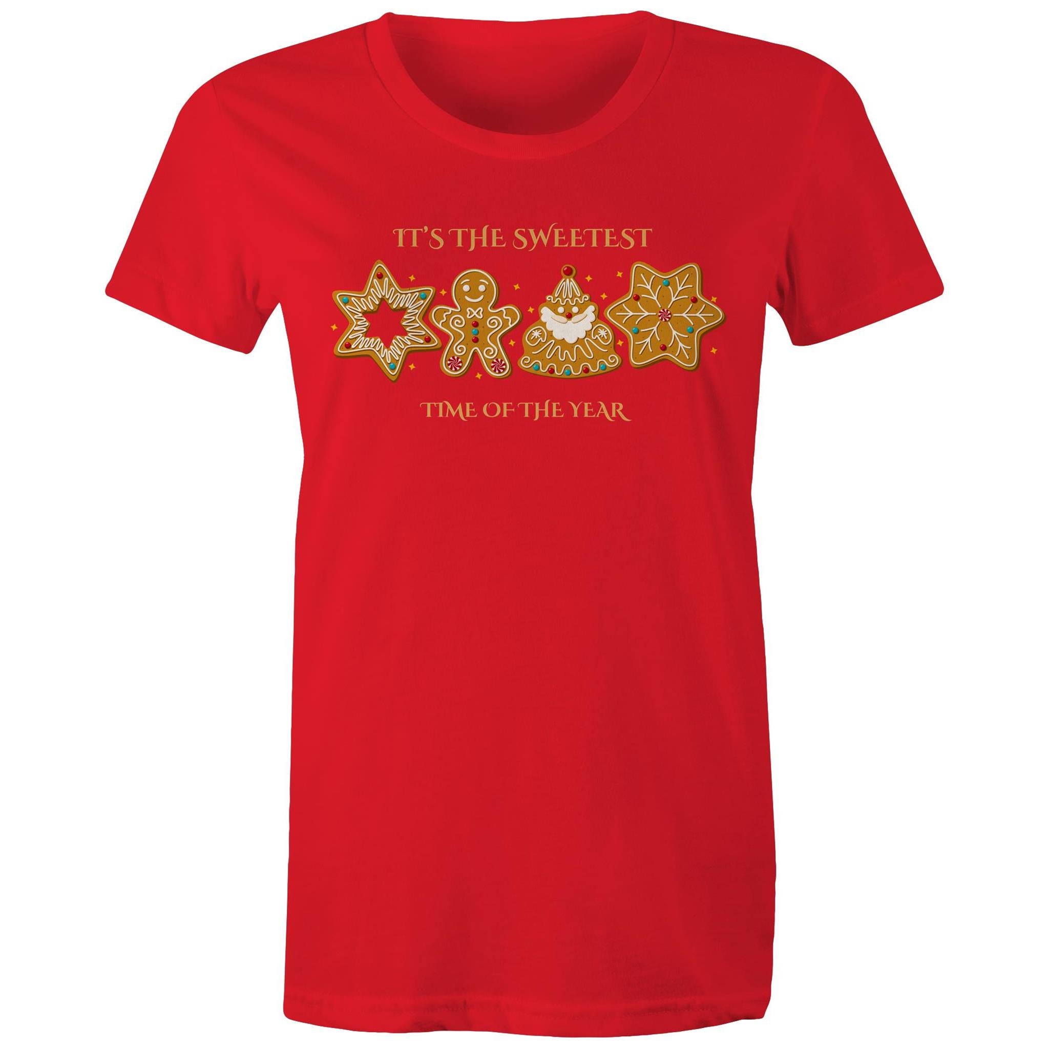 Christmas Gingerbread, Its The Sweetest Time Of The Year - Womens T-shirt Red Womens Christmas T-shirt Christmas Printed In Australia