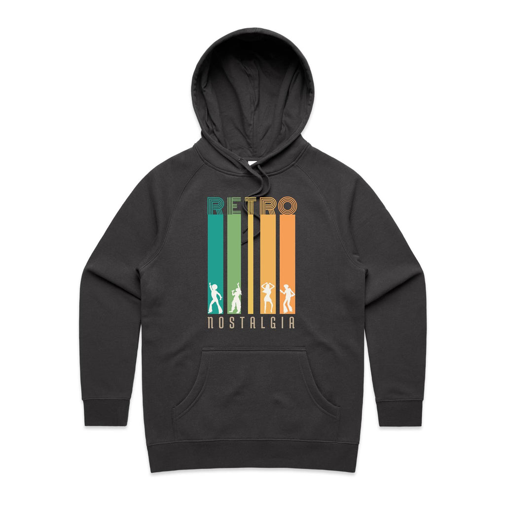 Retro Nostalgia - Womens Hoodie Coal Womens Hoodie Printed In Australia Retro