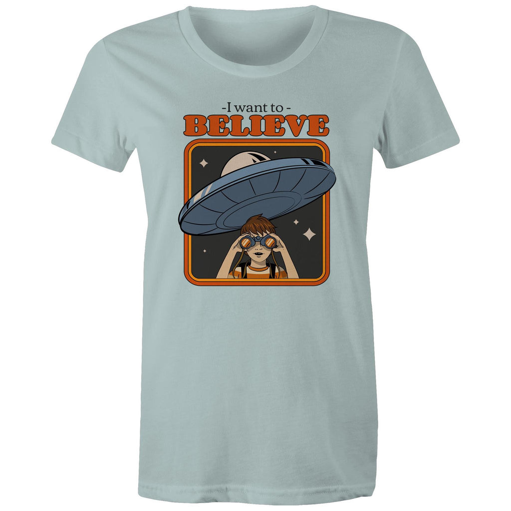 I Want To Believe, UFO - Womens T-shirt Pale Blue Womens T-shirt Printed In Australia Sci Fi