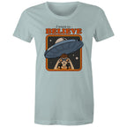 I Want To Believe, UFO - Womens T-shirt Pale Blue Womens T-shirt Printed In Australia Sci Fi
