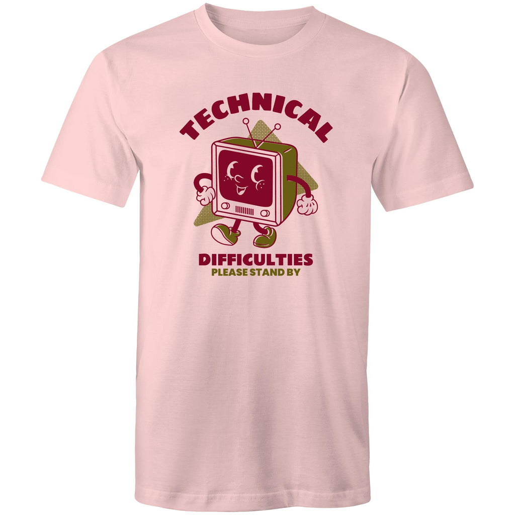 Retro TV, Technical Difficulties - Mens T-Shirt Pink Mens T-shirt Printed In Australia Retro Tech