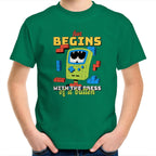 Fun Begins With The Press Of A Button, Video Game - Kids Youth T-Shirt Kelly Green Kids Youth T-shirt Games Printed In Australia