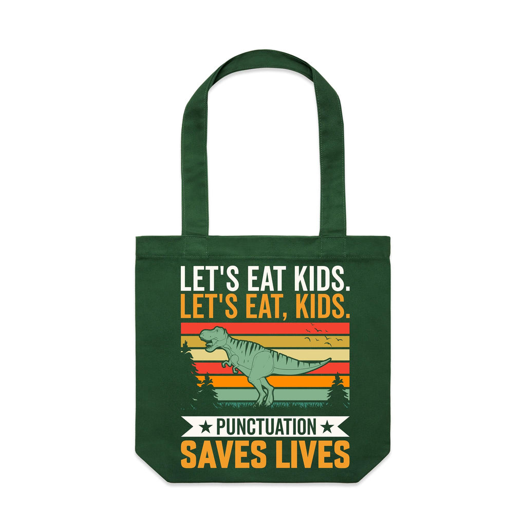 Punctuation Saves Lives, Dinosaur Canvas Tote Bag