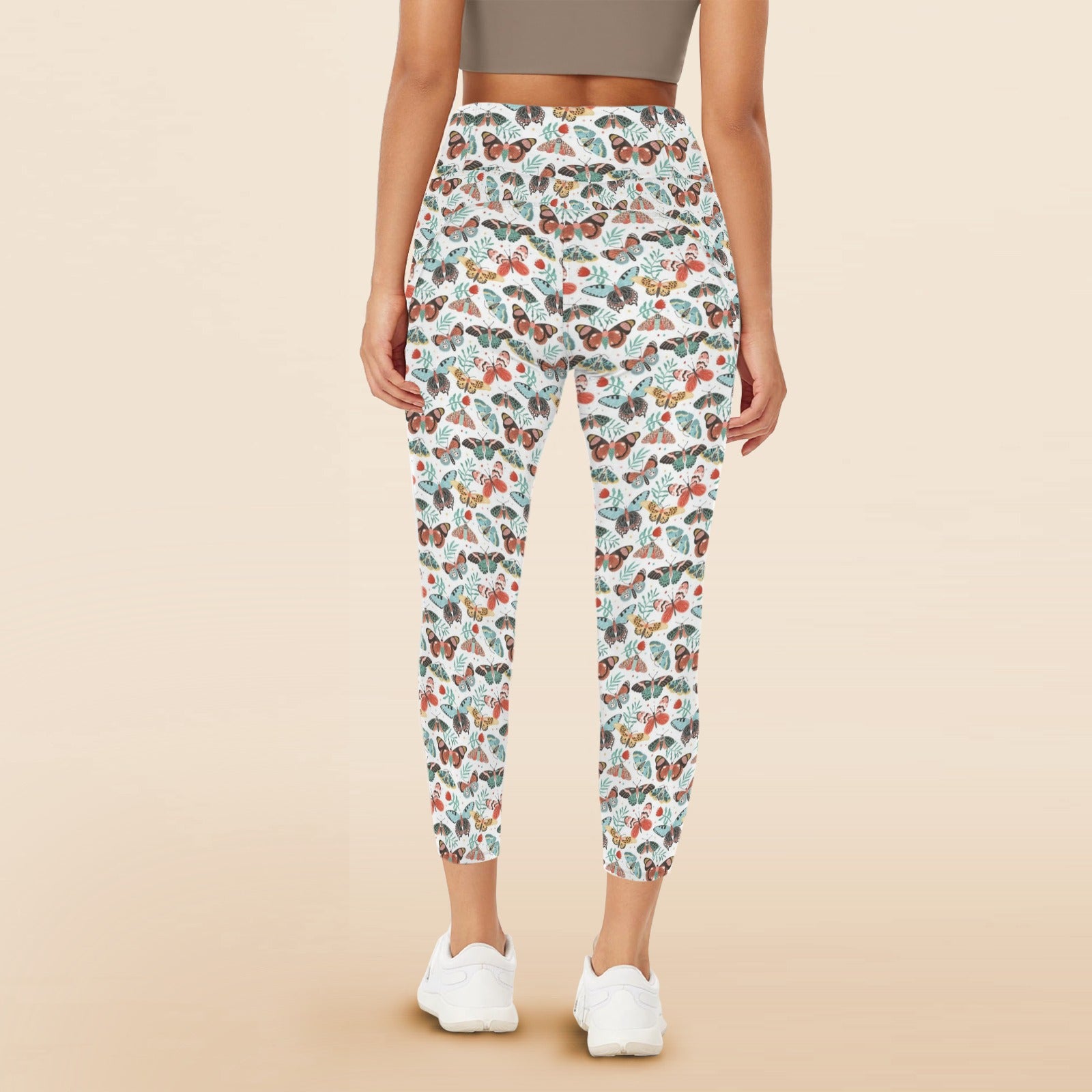 Pretty Moths And Butterflies Women's High Waist Pockets Yoga Leggings Women's High Waist Pockets Yoga Leggings animal Printed Offshore