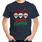 Christmas Gnomes Seasons Greetings - Kids Youth T-Shirt Navy Kids Christmas T-shirt Christmas Printed In Australia