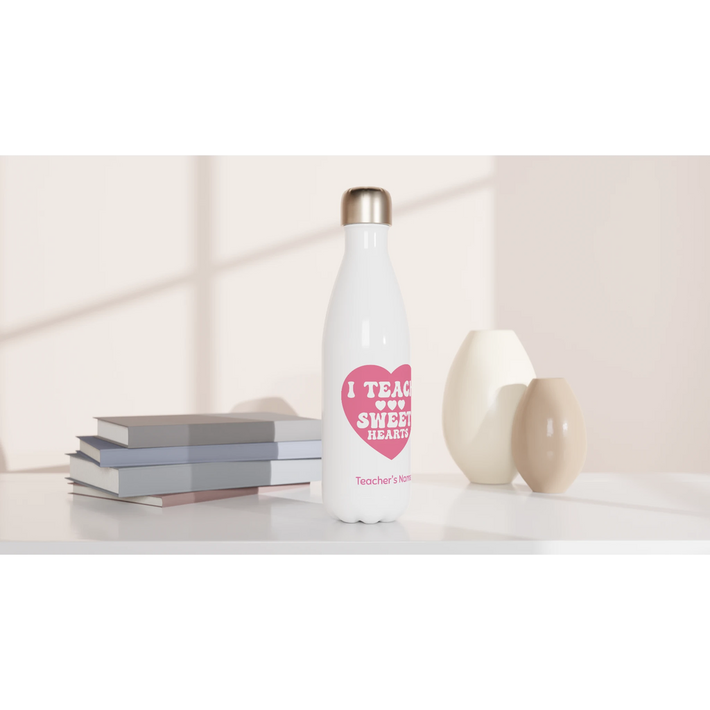 I Teach Sweet Hearts - White 17oz Stainless Steel Water Bottle Personalised Water Bottle customise Globally Fulfilled personalise Teacher