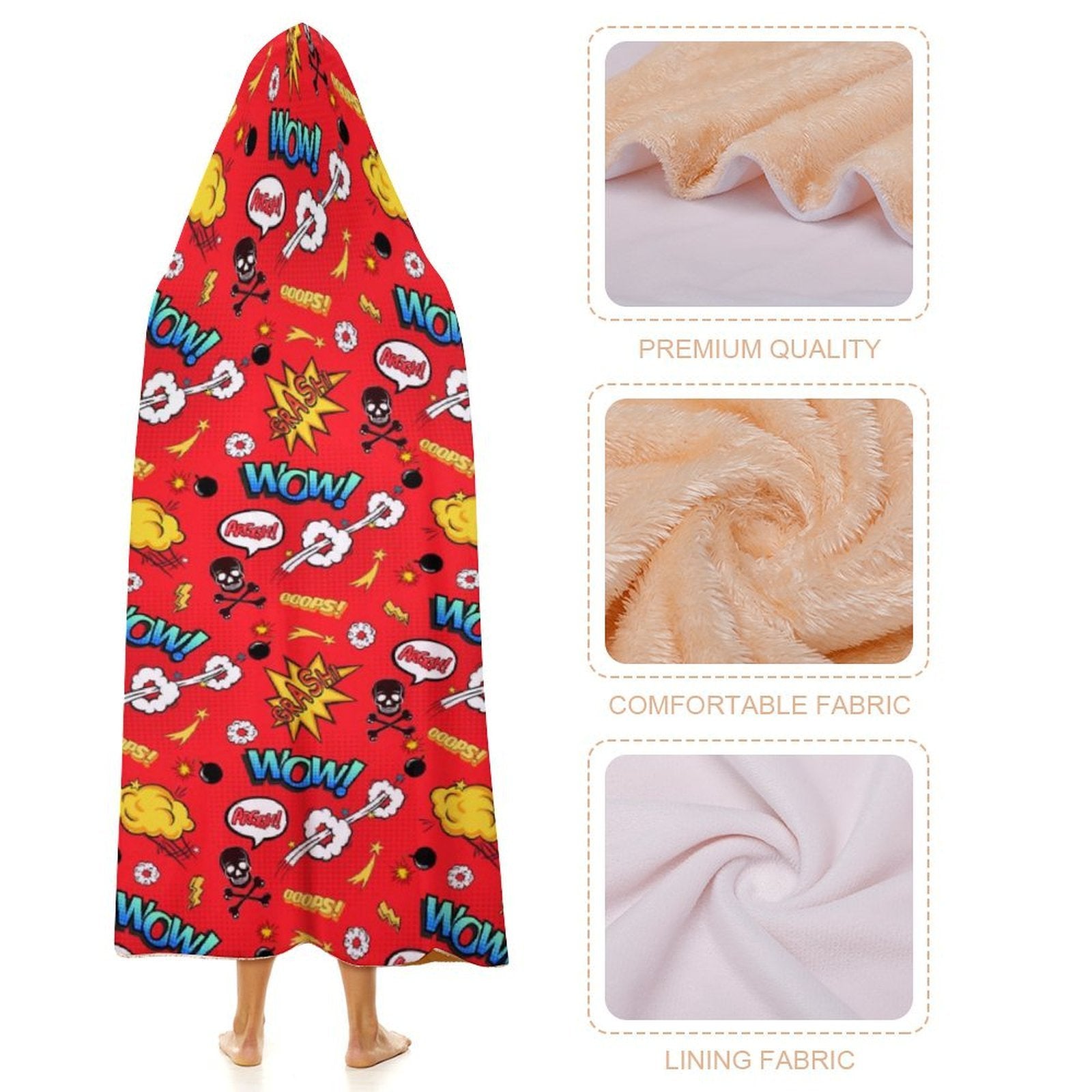 Red Comic Book Kids Hooded Blanket 100cm x 130cm Kids Hooded Blanket comic Printed Offshore