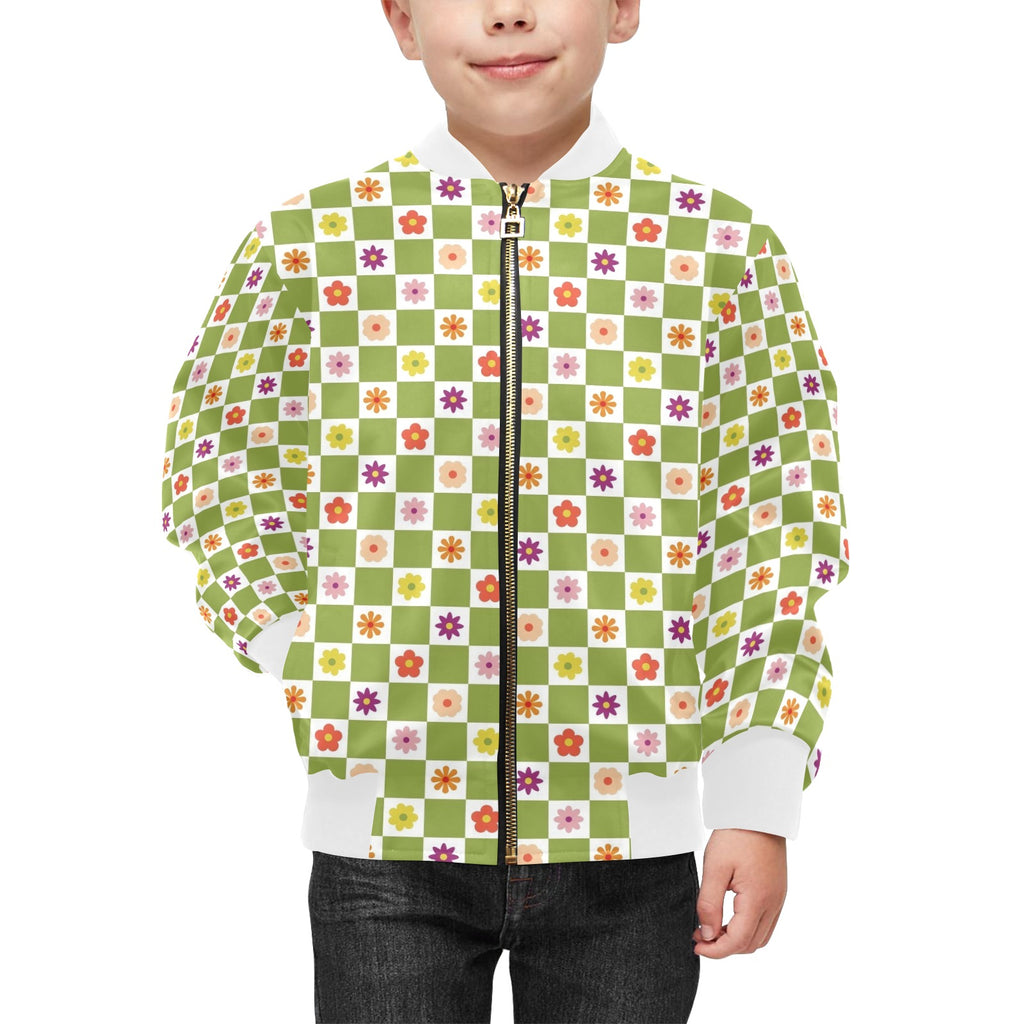 Flower Check Kids Bomber Jacket