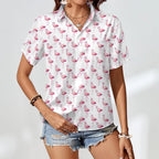 Flamingos Women's Short-Sleeve Button Up Shirt Women's Short-Sleeve Button Up Shirt animal Printed Offshore