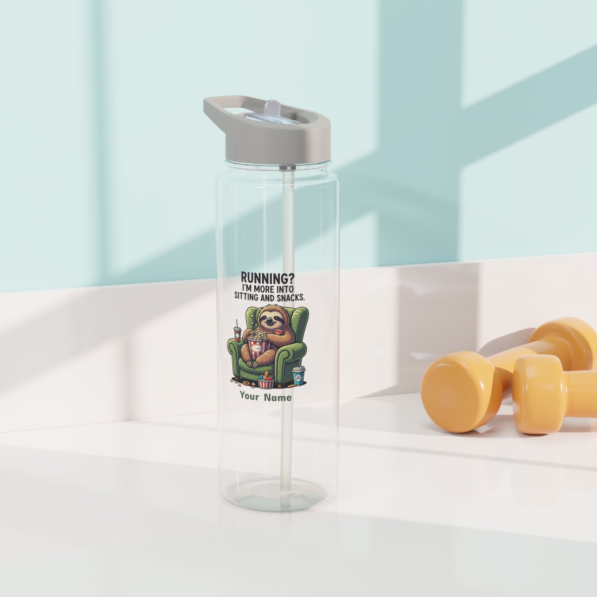 Personalised - Sloth, Running, I'm More Into Sitting And Snacks - Clear Tritan Water Bottle