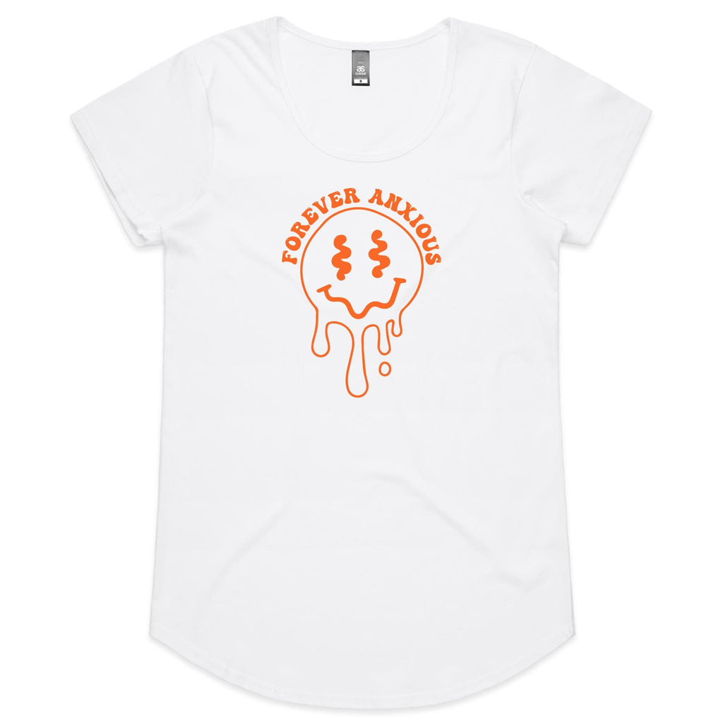 Forever Anxious Women's AS Colour Scoop Neck T-Shirt White Womens Scoop Neck T-shirt Printed In Australia