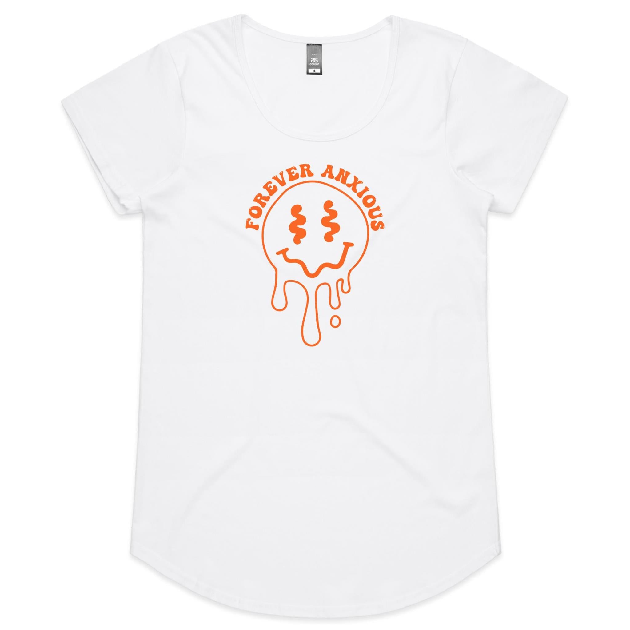 Forever Anxious - Womens Scoop Neck T-Shirt White Womens Scoop Neck T-shirt Printed In Australia