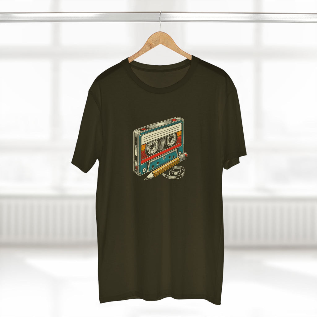 Cassette Tape And Pencil - Mens Adult Staple Tee