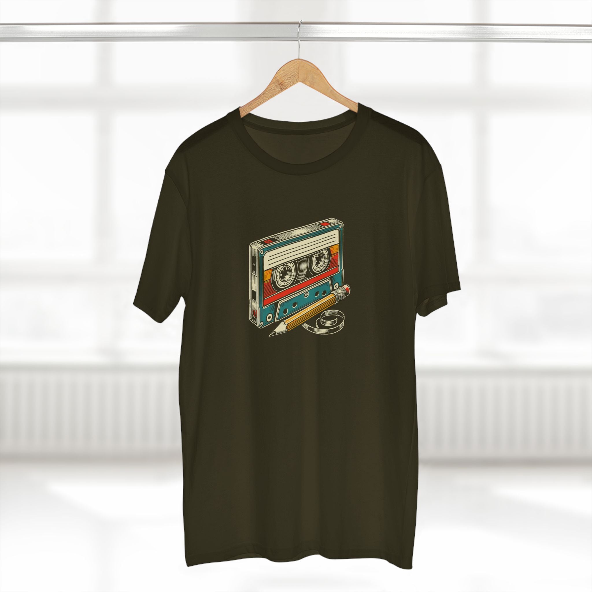 Cassette Tape And Pencil - Mens Adult Staple Tee
