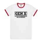 Gen X, Lots Of Memories, No Evidence Men's AS Colour Ringer Tee White Red Ringer T-Shirt Printed In Australia