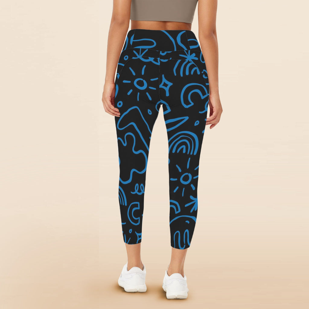 Blue Squiggle - Women's High Waist Pockets Yoga Leggings