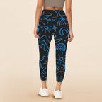 Blue Squiggle - Women's High Waist Pockets Yoga Leggings