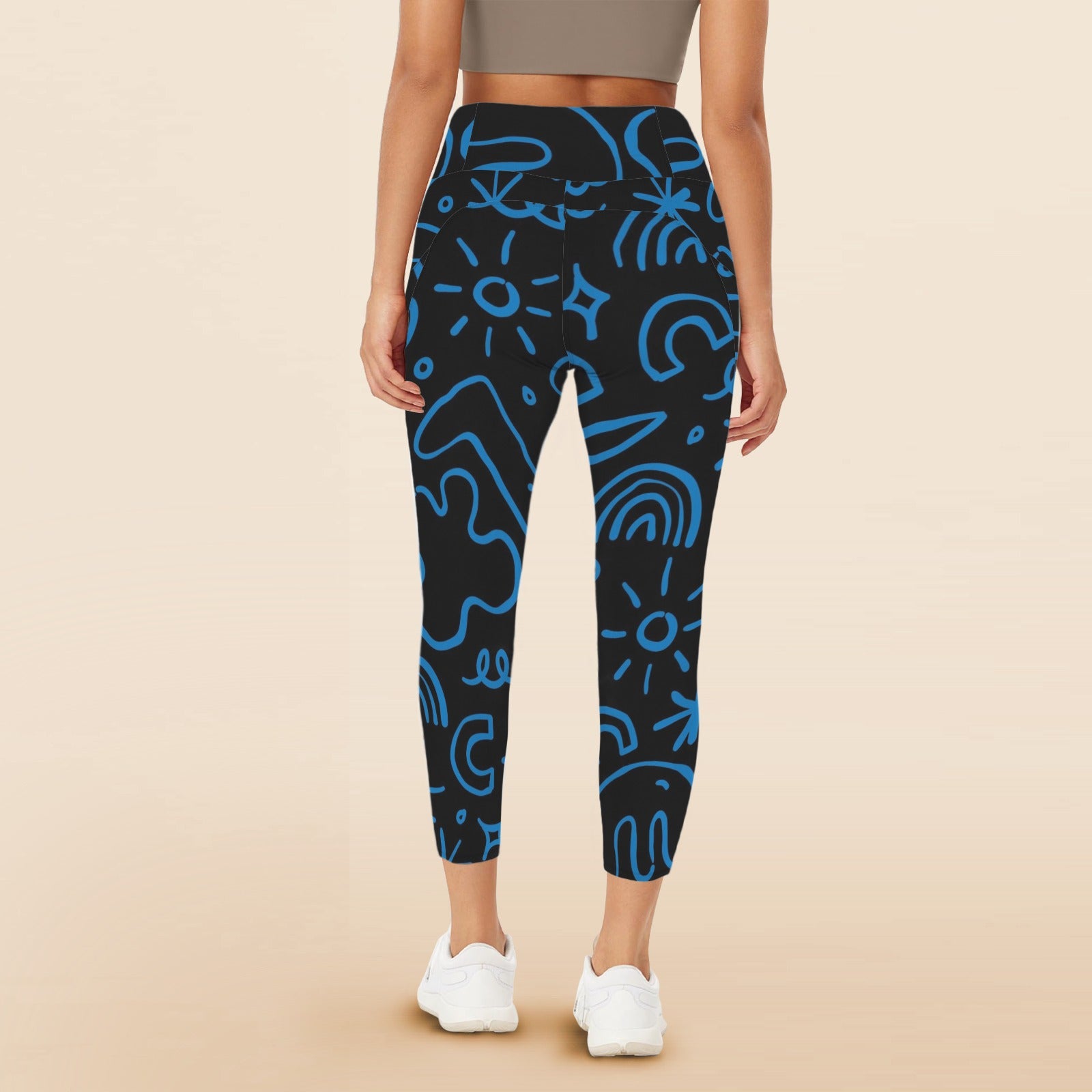 Blue Squiggle - Women's High Waist Pockets Yoga Leggings