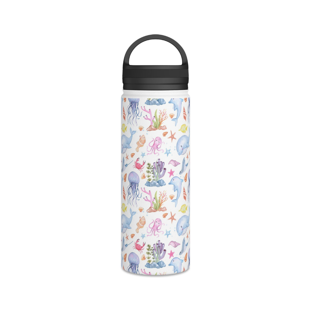 Under The Sea, Ocean Animals Stainless Steel Water Bottle, Handle Lid White 18oz Stainless Steel Water Bottle With Handle Lid Globally Fulfilled Ocean