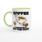 Coffee On The Run - White 11oz Ceramic Mug with Colour Inside Ceramic Green Colour 11oz Mug coffee Globally Fulfilled retro