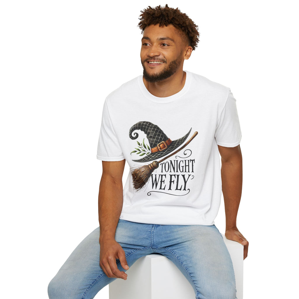 Tonight We Fly, Witches Hat, Broomstick, Halloween - Unisex Softstyle T-Shirt