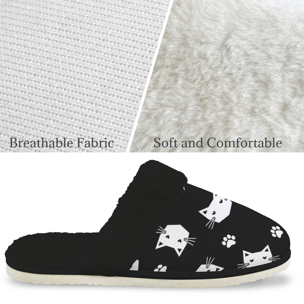 Geometric Cat Faces Men's Fur Trim Thick-Sole Indoor Slippers Men's Fur Trimmed Slippers animal Printed Offshore