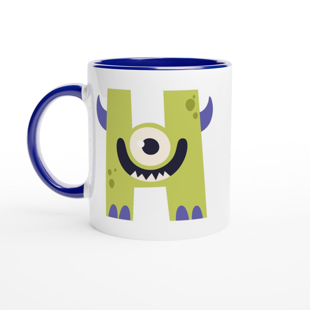 Personalised - Monster Initial - White 11oz Ceramic Mug with Color Inside Ceramic Blue Personalised 11oz Mug Customise Globally Fulfilled Name Personalise