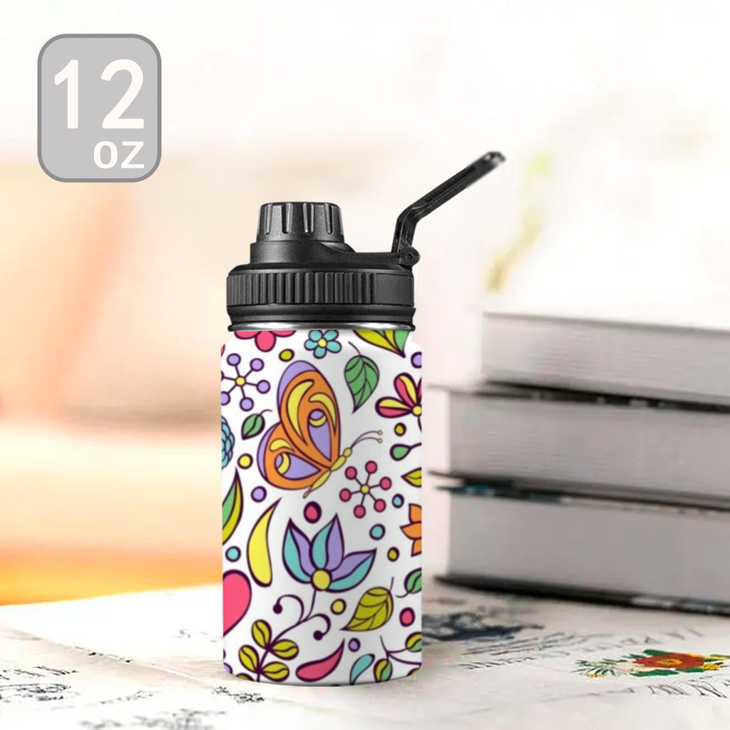 Hippie Butterfly And Flowers - Kids Water Bottle with Chug Lid (12 oz)