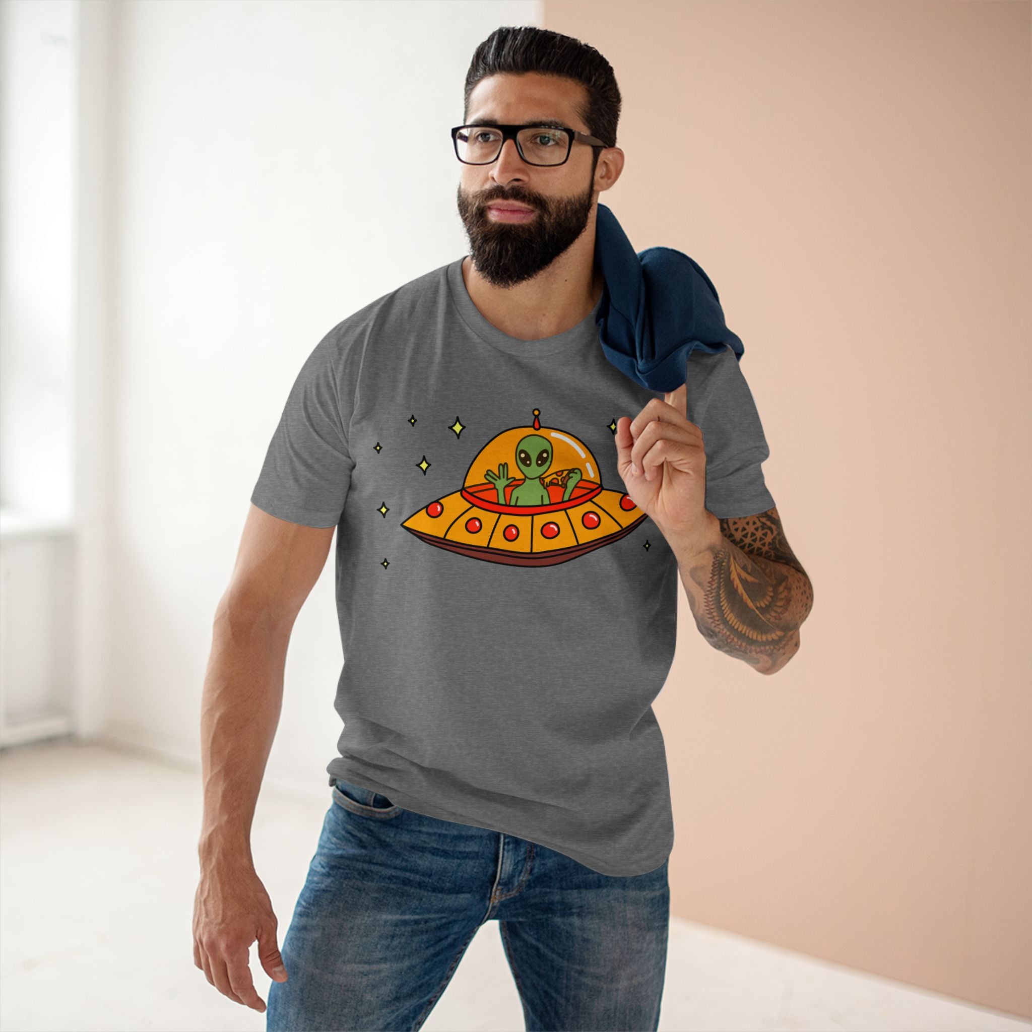 Alien Pizza - Men's Staple Tee Athletic Heather Mens Premium T-Shirt Printed in AU and US Sci Fi