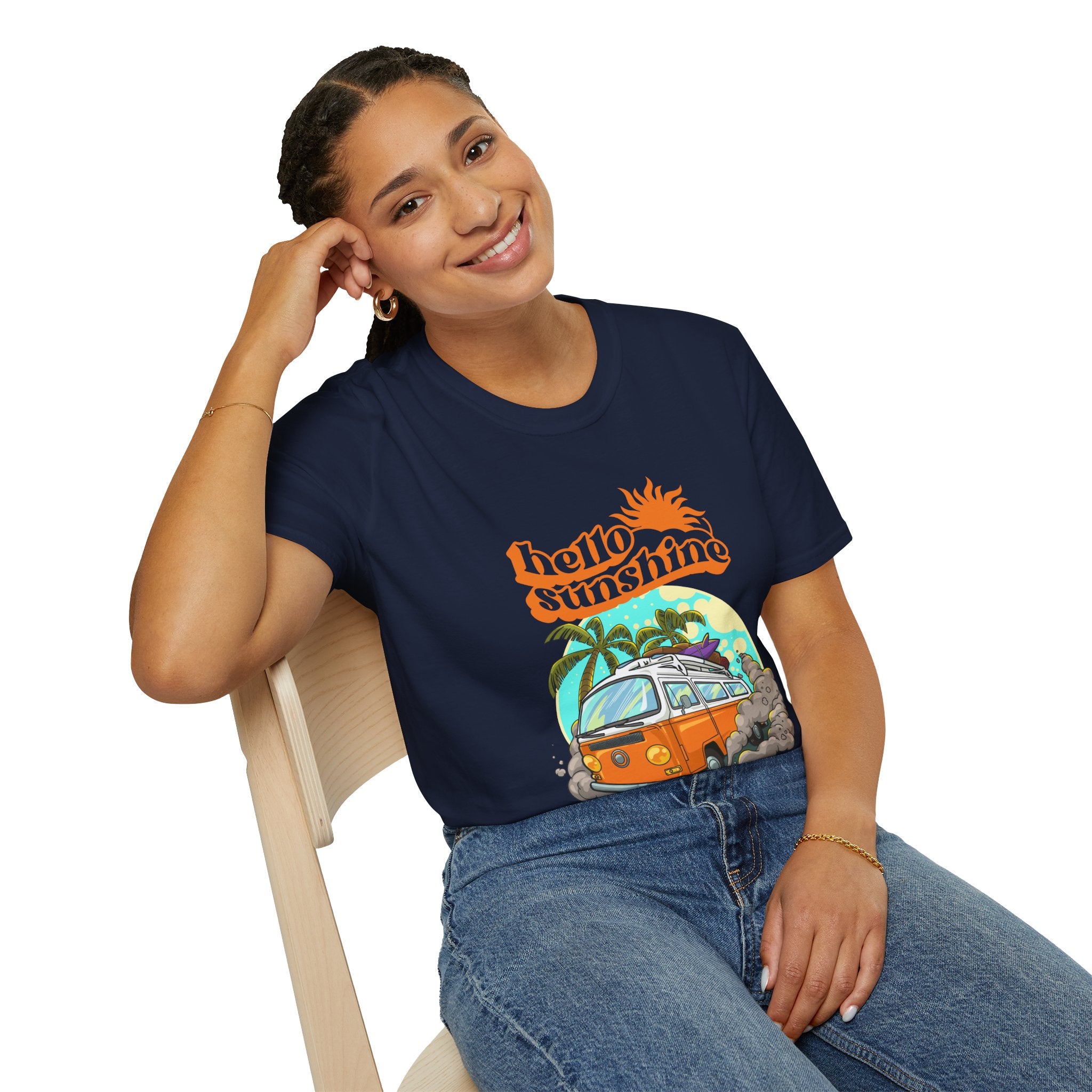 Hello Sunshine, Beach Van - Unisex Softstyle T-Shirt